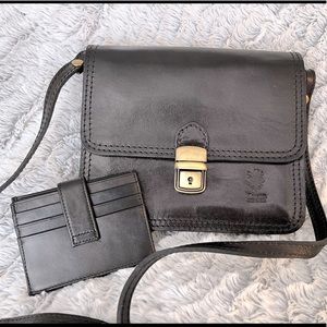 NWOT Vera Pelle | Genuine Italian Leather | Black Crossbody & Card Wallet